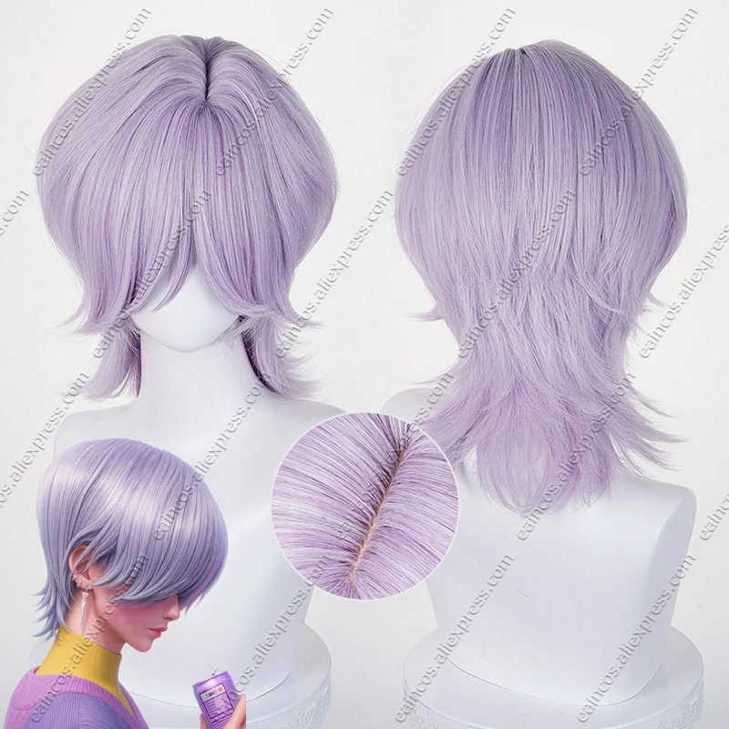 KPop Mystery Saja Cosplay Wig 38cm Long Light Purple Mized Color Heat-Resistant Synthetic Hair