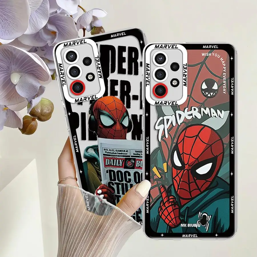 Marvel Cool SpiderMan Phone Case for Samsung Galaxy A35 A55A53 A54 A73 A34 A33 A25 A24 A13 A14 A15 Soft Transparent Cover