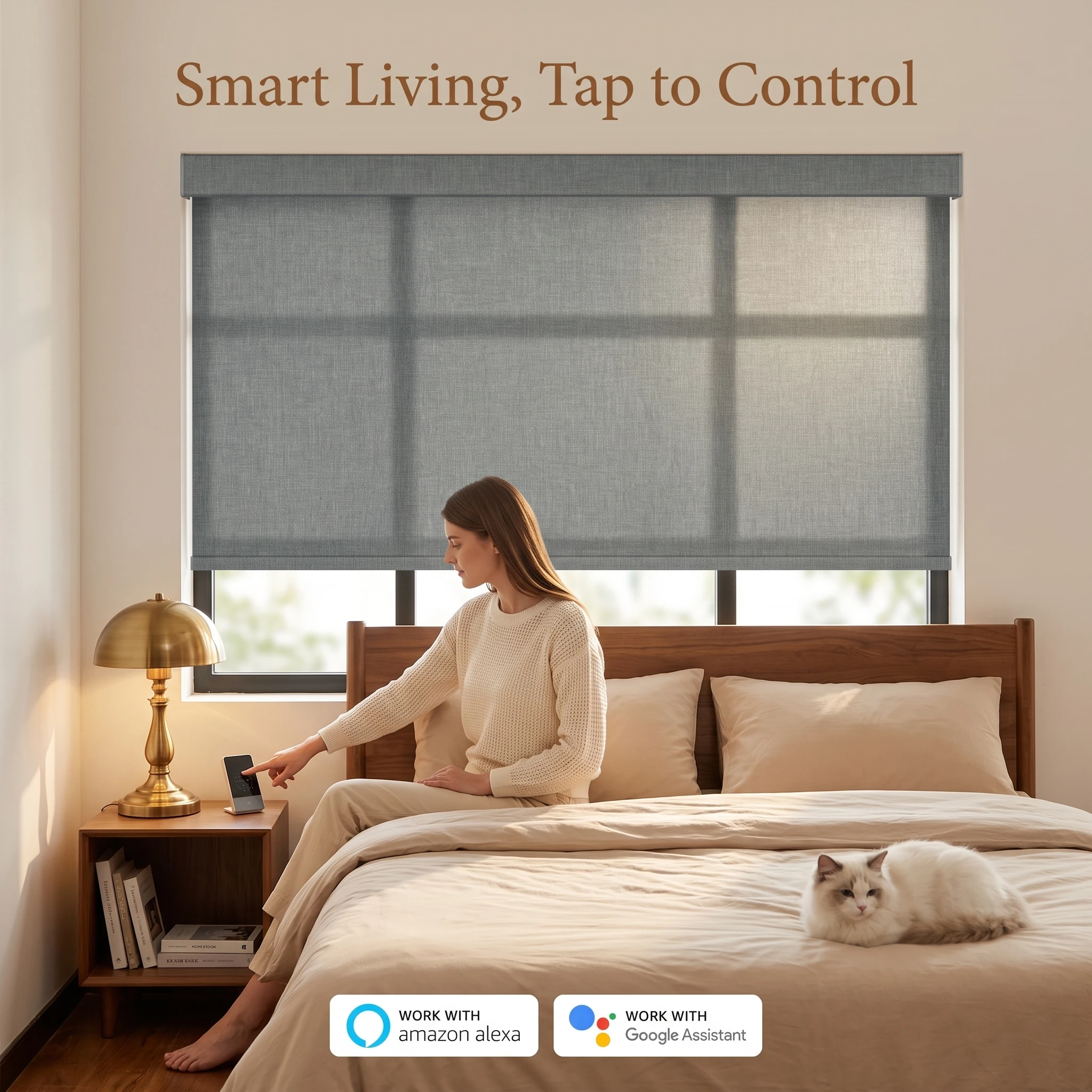 Pocageum Motorized Cordless Roller Blind Custom Size Custom Color Light Filtering Window Shade Remote Control Blackout for Home