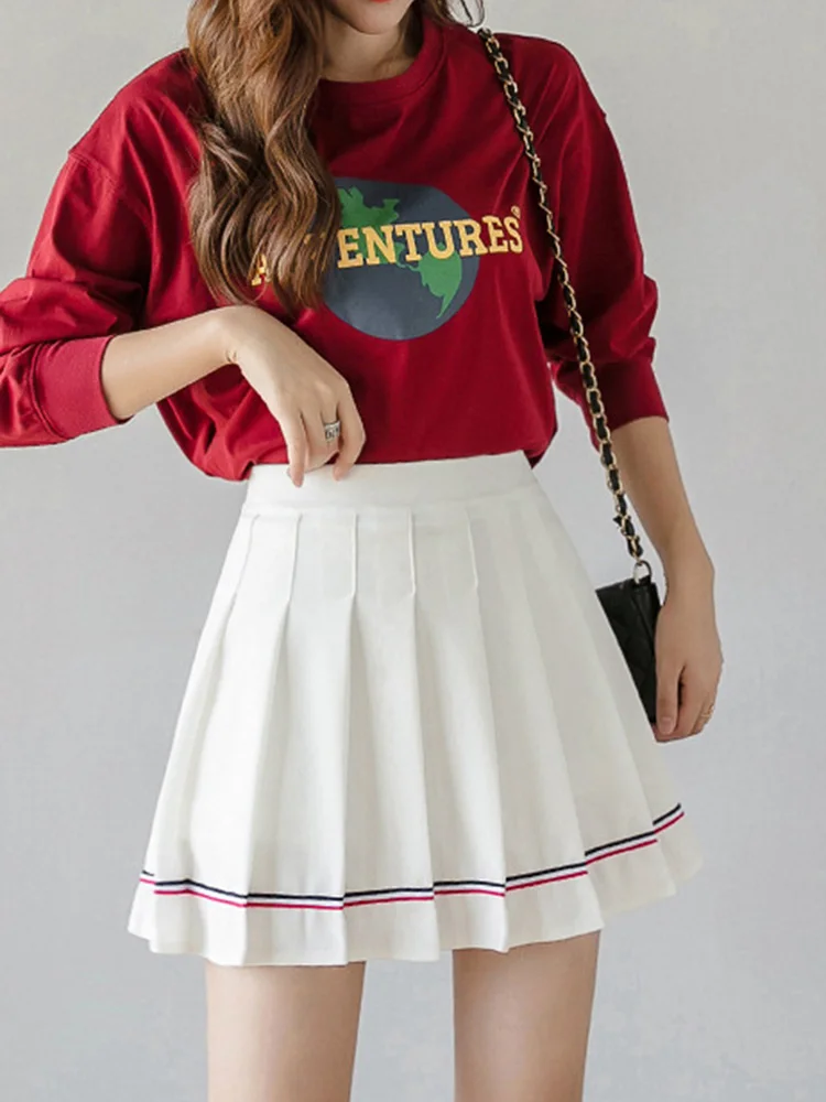 Summer High Waist Fashion Sexy Stripe White Mini Skirt Women Tennis Pleated Skirts School Uniform Girls