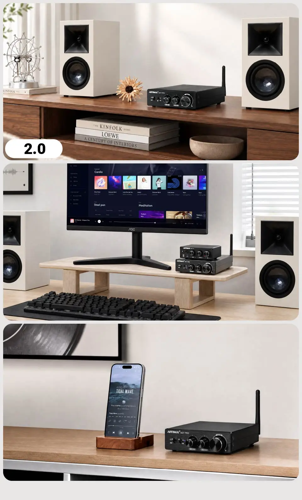 AIYIMA A07 PRO Bluetooth Verstärker TPA3255 QCC304X Stereo 2,0 Kanal 300Wx2 Power Digital Verstärker RCA APT-X Home Sound AMP – Detail 9