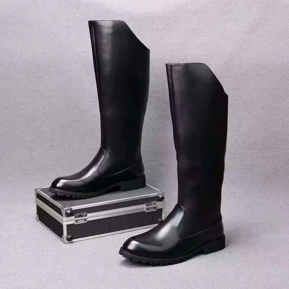 men fashion cosplay stage high motorcycle boots original leather shoes cowboy autumn winter boot black trendy long knight botas