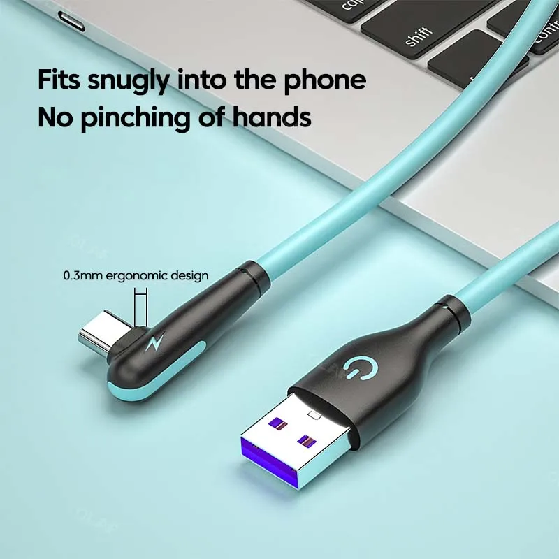 Liquid Silicone USB C Cable 3A Fast Charger Cable For Xiaomi Sumsung Huawei Nova 2 POCO USB C Wire Cord 90 Degree Type C Cable