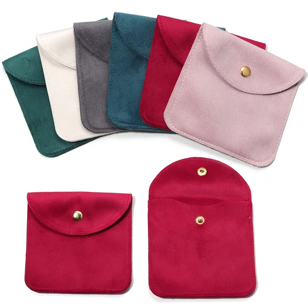 10X10cm Velvet Jewellery Packaging Pouch Snap Button Bag Rings Earrings Bracelet Necklace Storage Wedding Party Chic Gift Pouche