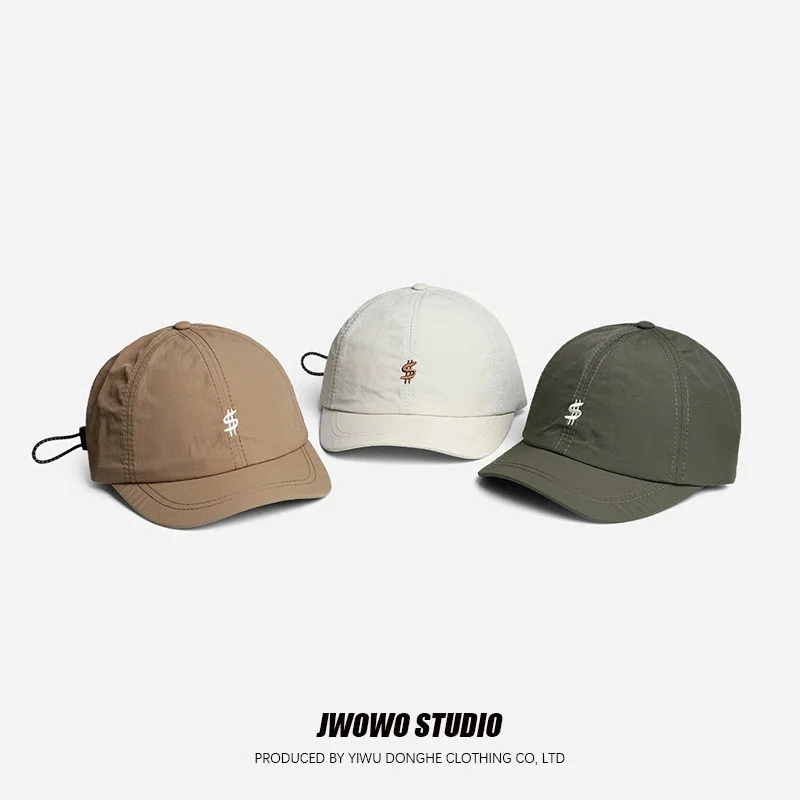 Dollar Sign Embroidered Quick Dry Baseball Cap, Adjustable Drawstring Breathable Lightweight Sun Hat for Outdoor Daily Use