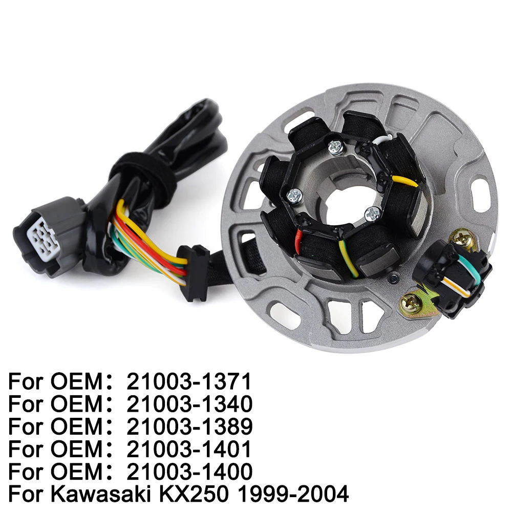 

Stator Coil for Kawasaki KX250 KX 250 1999-2004 21003-1371 21003-1340 21003-1389 21003-1401 21003-1400 Generator Magneto Coil