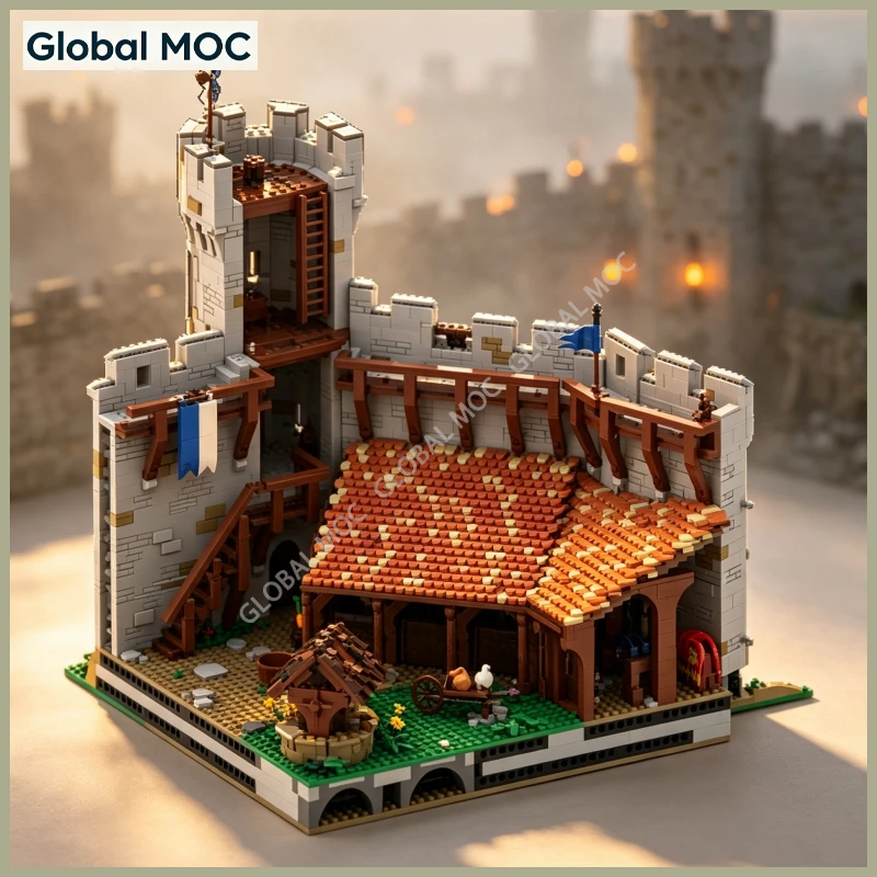 Medieval Castle Landscape MOC Blocks Expansion Pack,Water Well and Outer Wall Structure Realistic Ancient Castle DIY Brick