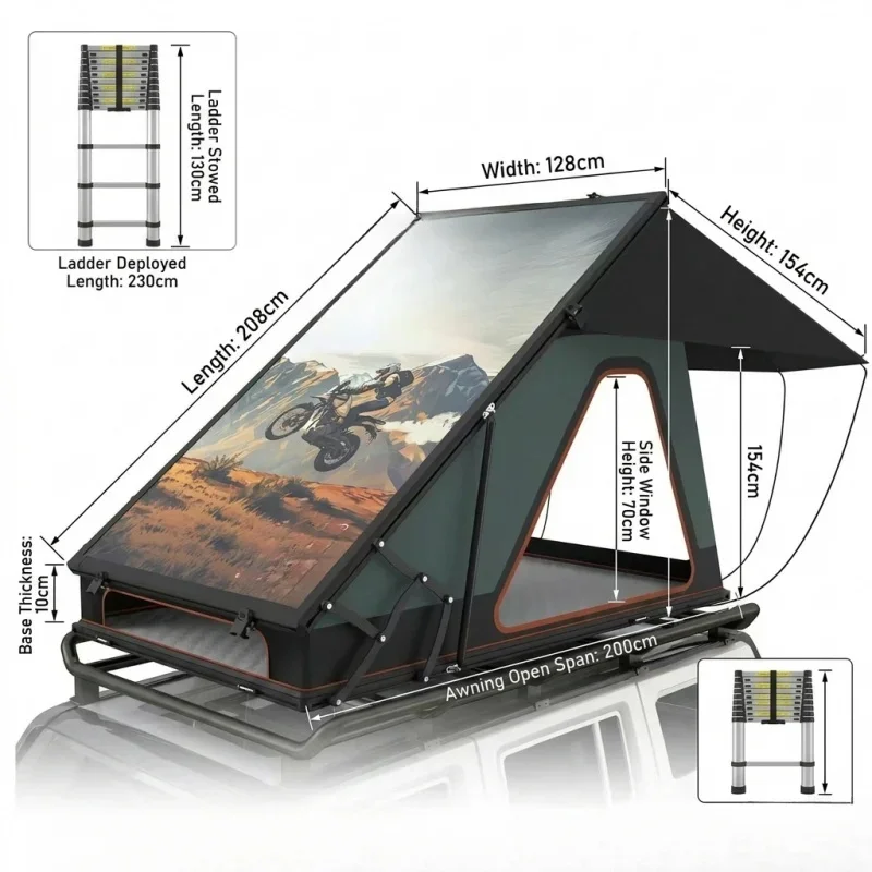 New Style 8cm Ultra Thin Printed Aluminum Hard Shell Rooftop Tent Waterproof