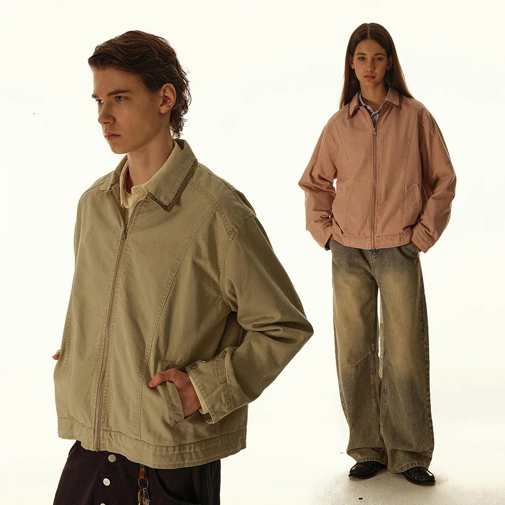 

Men Women Vintage Washed Cotton Loose Casual Streetwear Fashion Cleanfit Short Cargo Jacket Couple Spring Autumn Coat