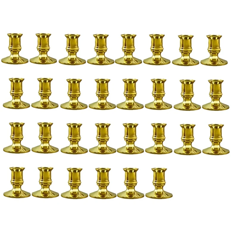 30PCS Gold Pillar Candle Base Taper Candle Holder Candlestick Christmas Decor