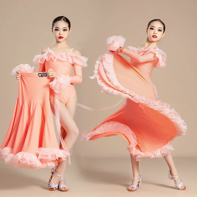 Mädchen Modern Dance Röcke National Standard Kind Gesellschaftstanz Walzer Gesellschaftstanz Lange Kleider Wettbewerb Performance Kostüm