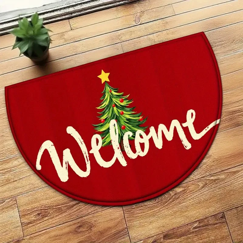 VIKAMA Christmas Half-Circle Doormat Comfortably Soft and Warm Noise-Reducing Entrance Hallway Mat Bathroom Rug Home Decor