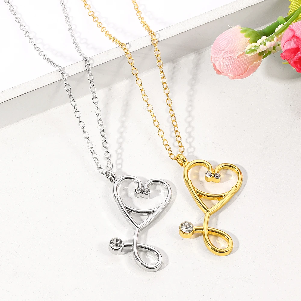 Women's Creative Stethoscope Pendant Necklace Fashion Charm Cosplay Jewelry Nurse Uniform Accessory for Party