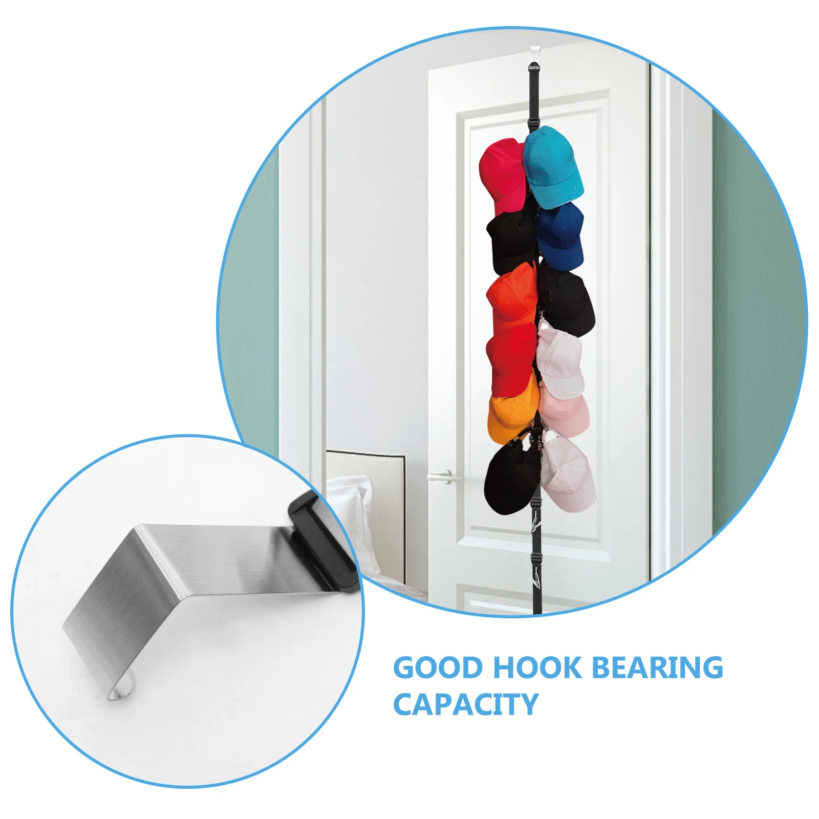 

2Pcs Door Back Hat Organizer Stainless Steel Clips Hanging Hat Storage Rack Over Door Holder Bedroom Bathroom Kitchen Organizer