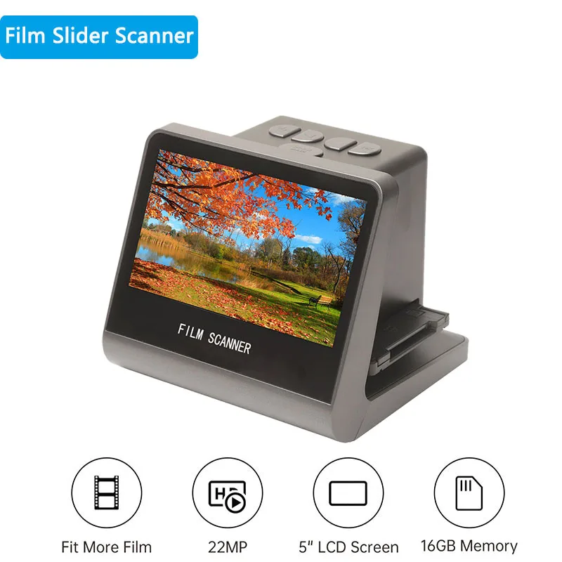 Film and Slide Scanner 5'' LCD Screen for 135 Film/126KPK /110 Film/Super8/ Monochrome/Slide to Digital JPEG Photos