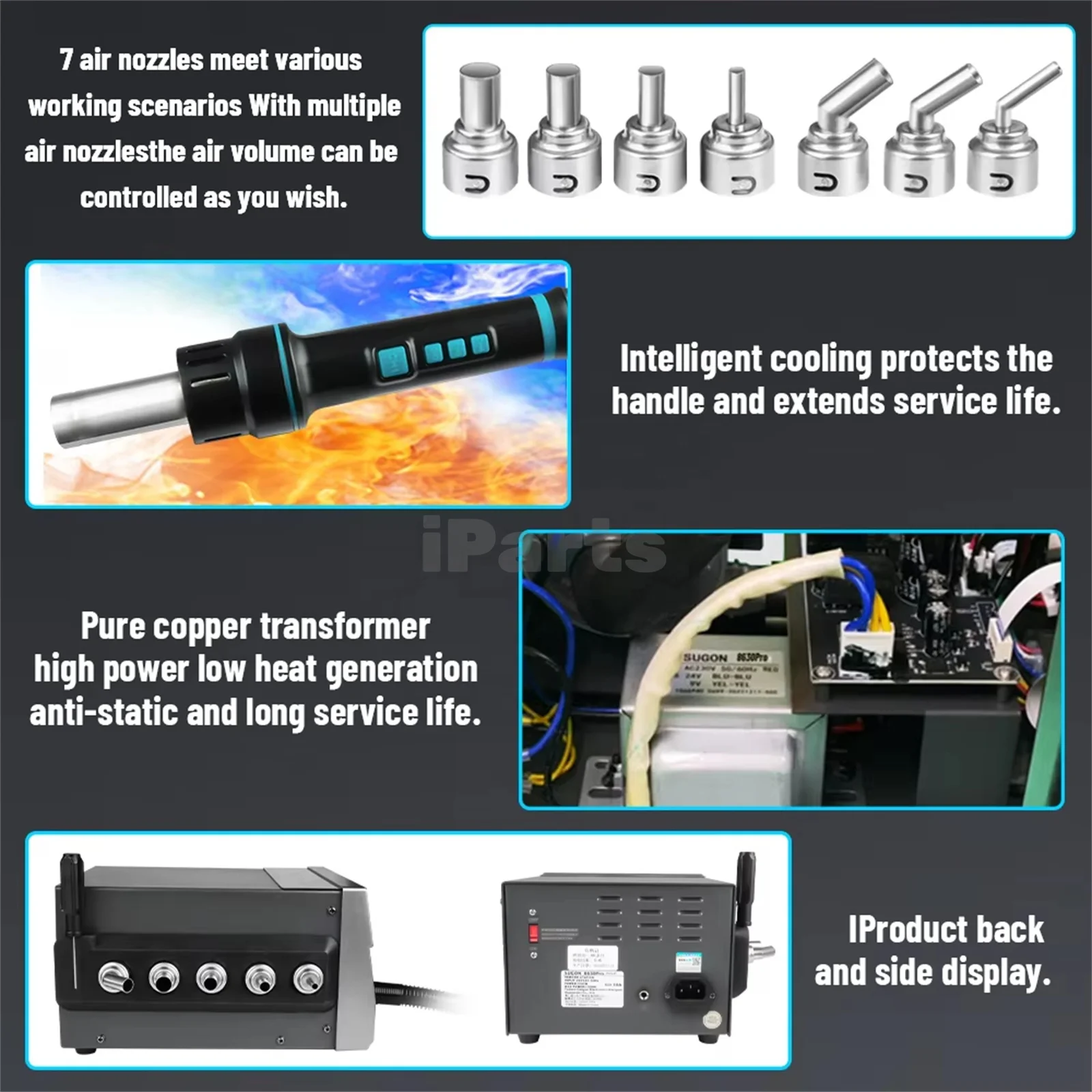 

IParts SUGON 8630Pro 1300W Hot Air Digital Display Hot Air Rework Station Welding Heat BGA Desoldering Station Phone Repair