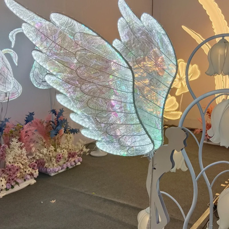 

Светящийся ангел, свадебный декор, направляющий светильник для приема, красочный романтический фон, реквизит, вход, добро пожаловать, отображение крыла