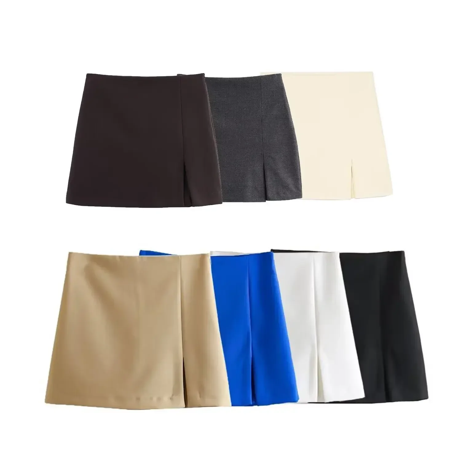 

PopPopSimple A- Line High-Waist Skirt Pants For Women Spring 2025 Fashion Design Side Slit Opening Elegant And Stylish Short Pan