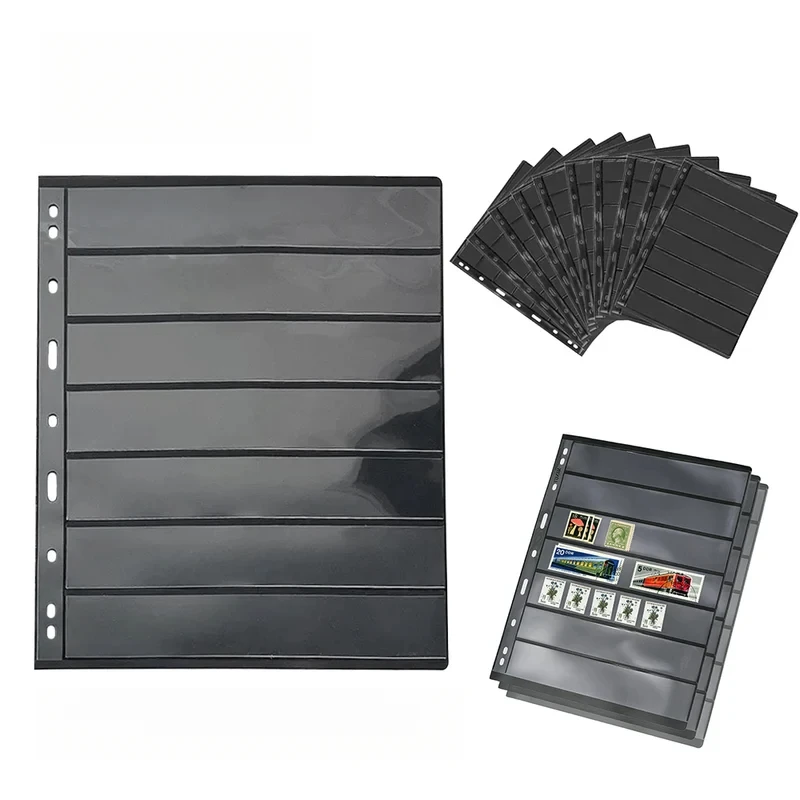 5Pcs 7 Grid Postage Stamp Album Pages Coin Collection Stamps Holder Sheet PVC Loose-leaf Inners Refill Page not including Cover