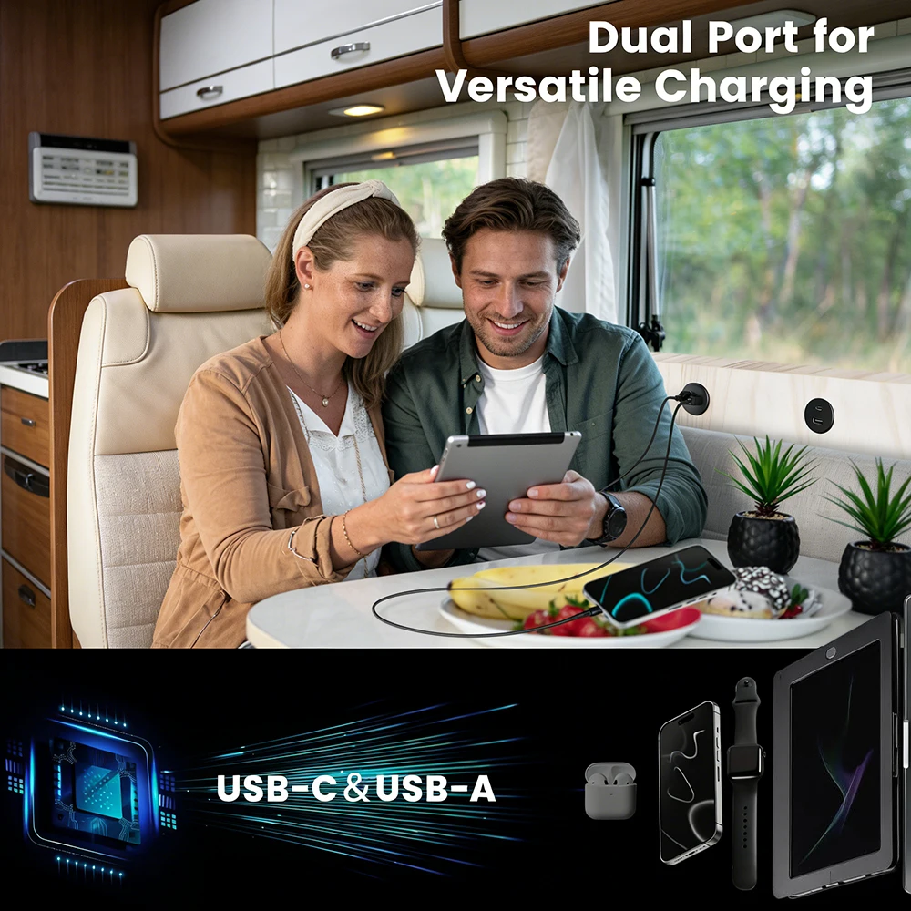 12V USB-Steckdose PD Typ-C USB-A Dual-Port-Buchse Zigarettenanzünder-Ersatz für Laptop, Wohnmobil, Anhänger, LKW, Boot, Golfwagen – Detail 2