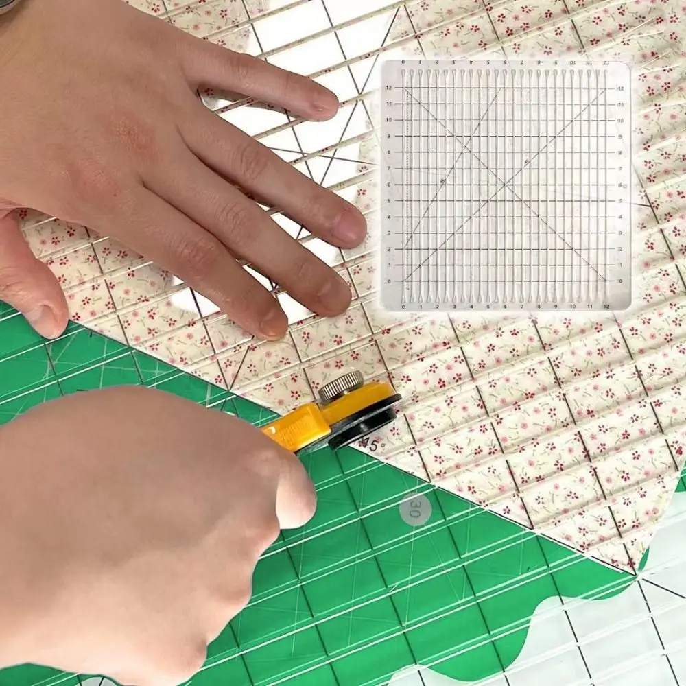 Cutting Assistant 5-in-1 Quilting Ruler Clear Acrylic Scale Slotted Quilting Template Transparent Square Fabric Cutting Ruler