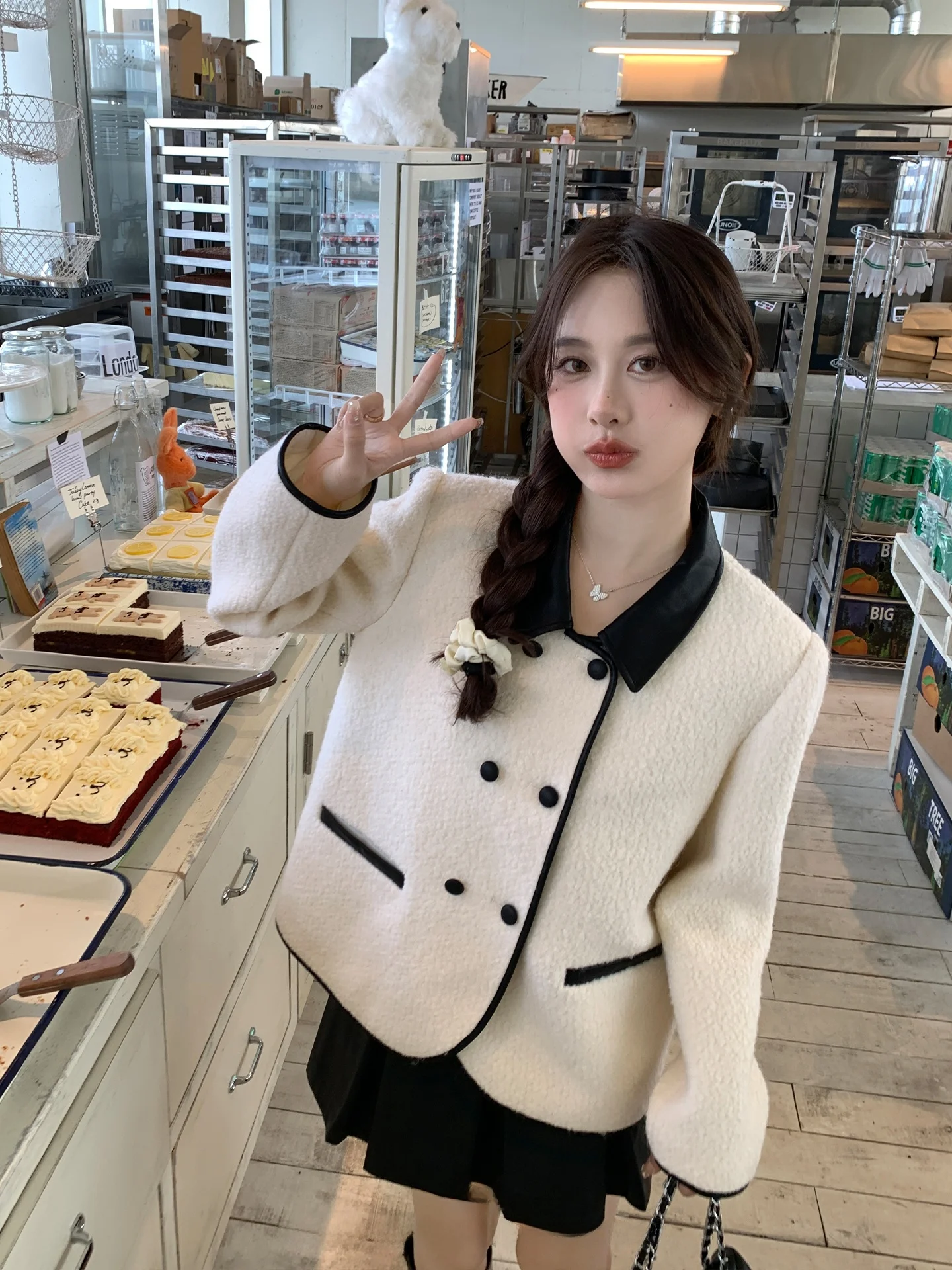 

Maixi, большие размеры, женская шерстяная куртка, цветная блузка с воротником, свободная посадка, повседневная зимняя верхняя одежда, przyjazna dla ape