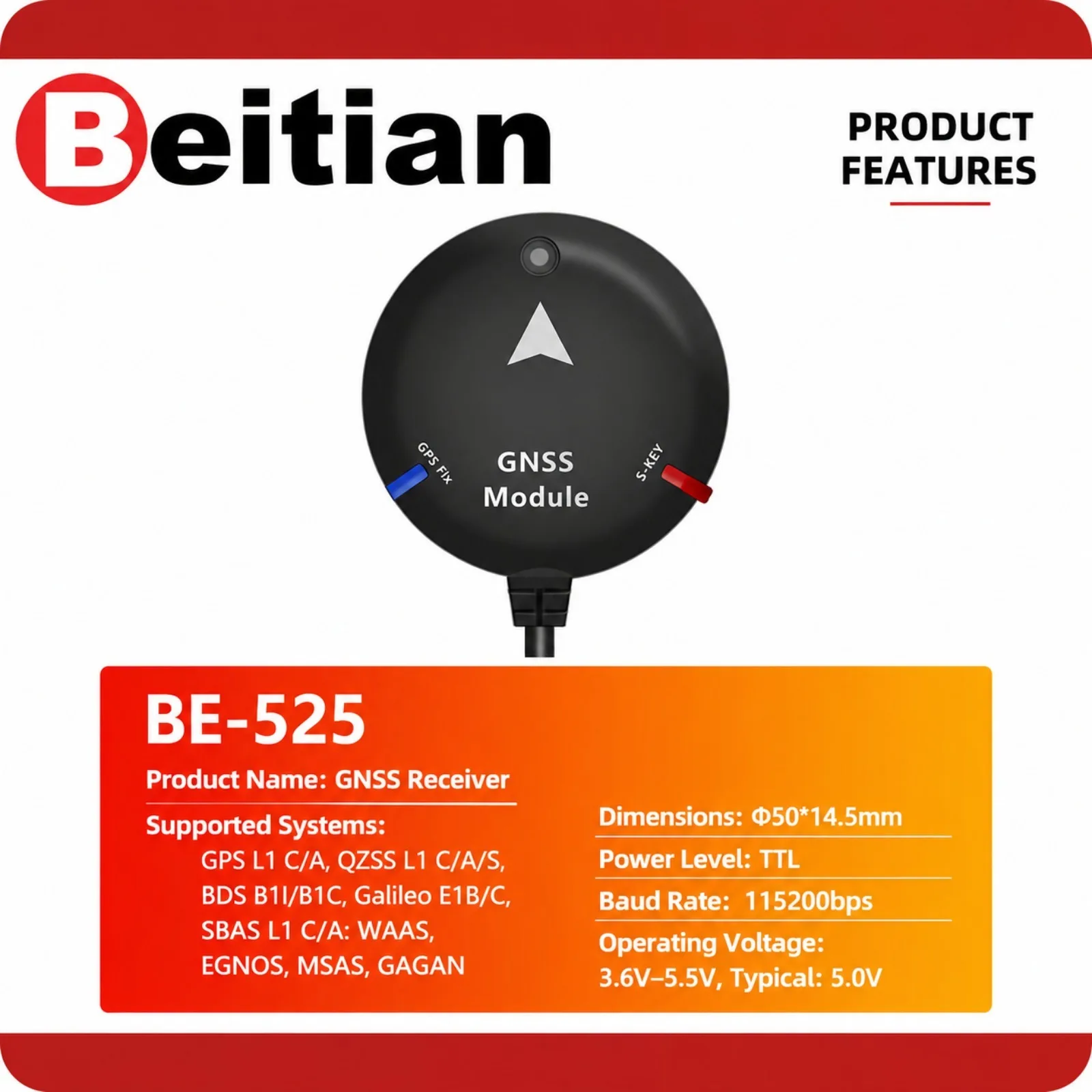 Beitian GNSS Receiver GPS Beidou Navigation Module for Drone UAV Surveying High Precision BE-525/BK-525/BH-525