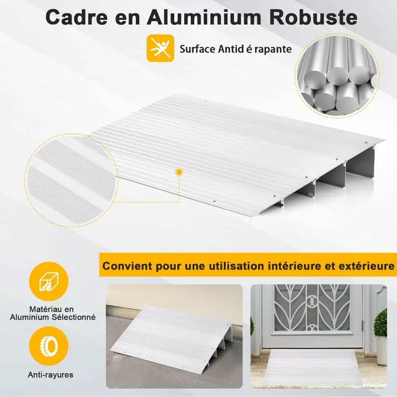 Rampe d'entrée pour seuil de porte de 3/4/5 pouces avec design de rampe réglable - 4 pouces