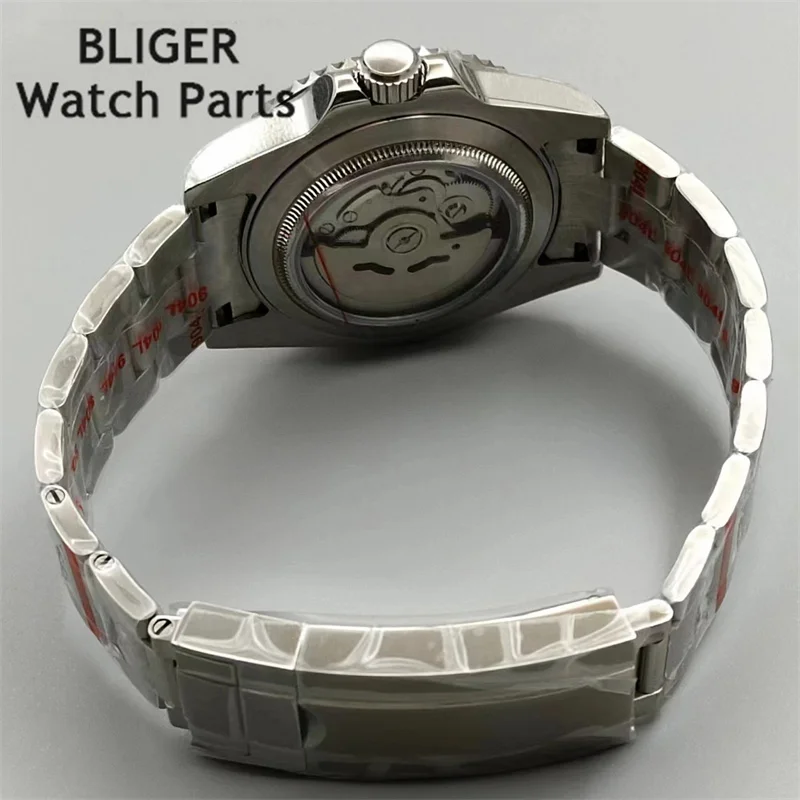 BLIGER 40mm NH35 Watch For Men Silver Insert Sunburst Gray Dial Blue Second Hand Sapphire Glass Oyster Bracelet Waterproof Date