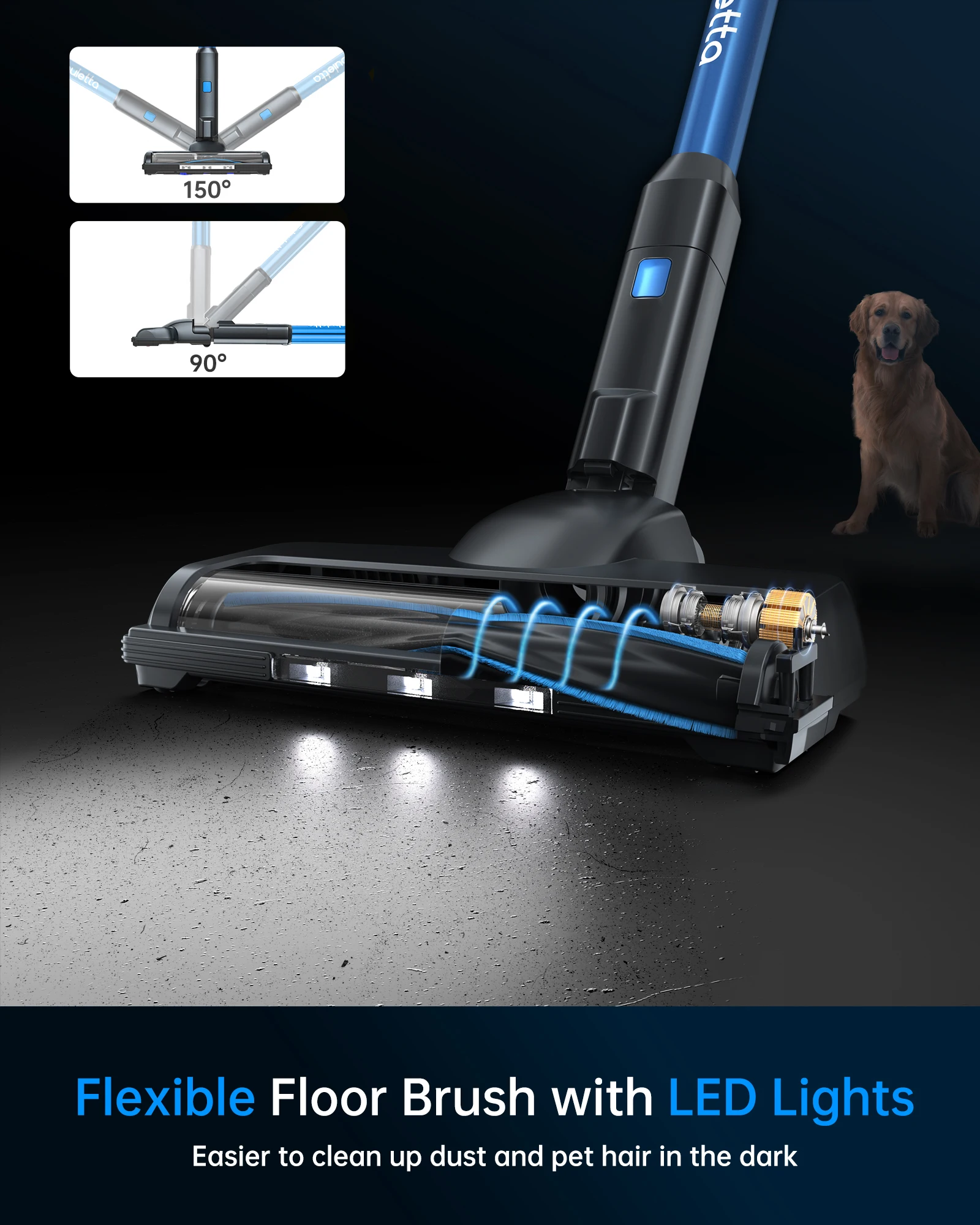 Fabuletta Cordless Vacuum Cleaner, 6-in-1 Lightweight Stick Vacuum Cleaner With 250W Brushless Motor, 24Kpa Free-Standing Vacuum