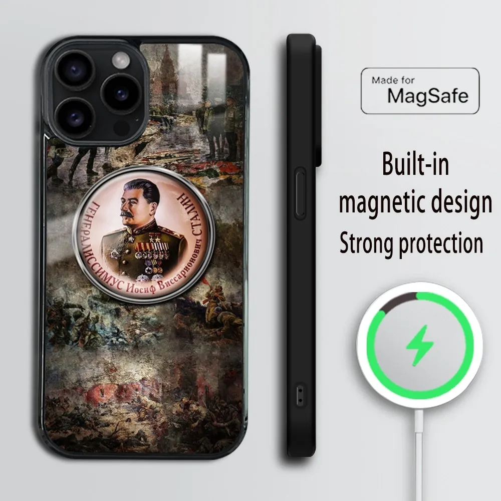 Russian Commander Stalin Phone Case For iPhone 16 15 14 13 12 11 Pro Max Plus Mini Magsafe Mirror Wireless Magnetic Cover