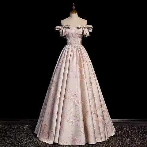 2026 New Women's Summer Pink Bow Decoration Strapless Evening Dress Fashionable Slimming Vocal Art Exam Graduation Dress