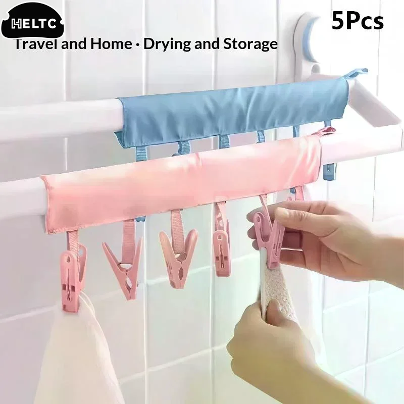5Pcs Portable Coat Hanger Travel Foldable Fabric Hanger With Clips Multi Clothespin Drying Rack For Socks Towel Bathroom Balcony