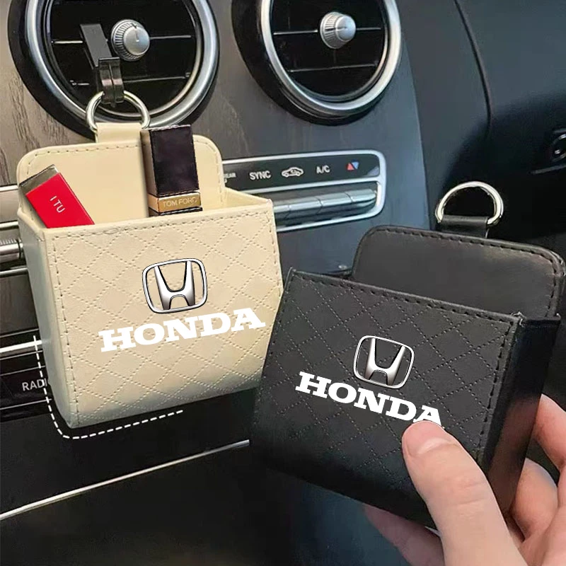Bolsa de almacenamiento para coche, organizador colgante de cuero para salida de aire, para Honda Civic Accord Fit Jazz CRV BRV HRV Insight Pilot Passport
