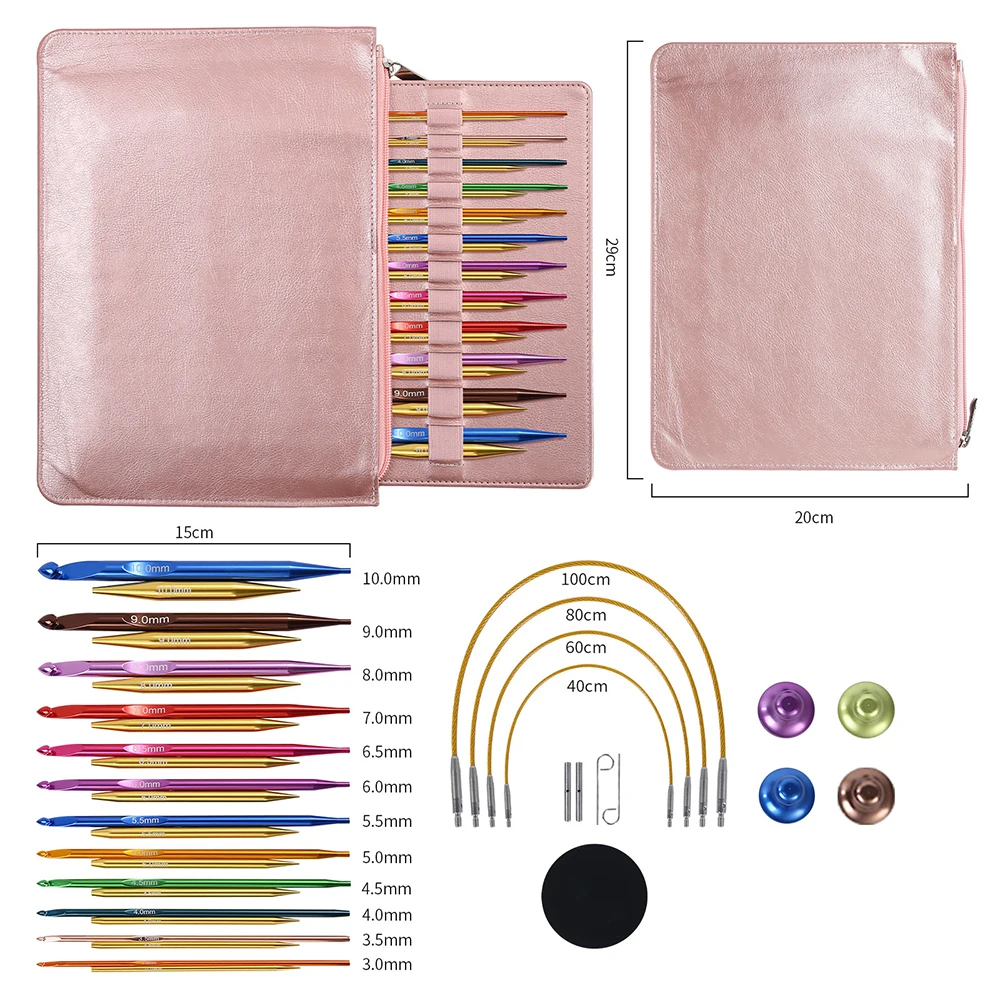 

12Pcs Tunisian Crochet Hook and 12Pcs Colorful Interchangeable Knitting Needle Craft Tools for Beginner Weaving Yarn Sweater