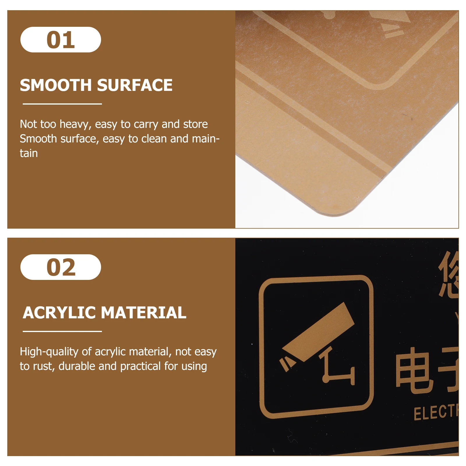 2pcs Monitoring Warning Sign Acrylic Public Security Reminder Board for Store Restaurant Hotel Smooth Lightweight