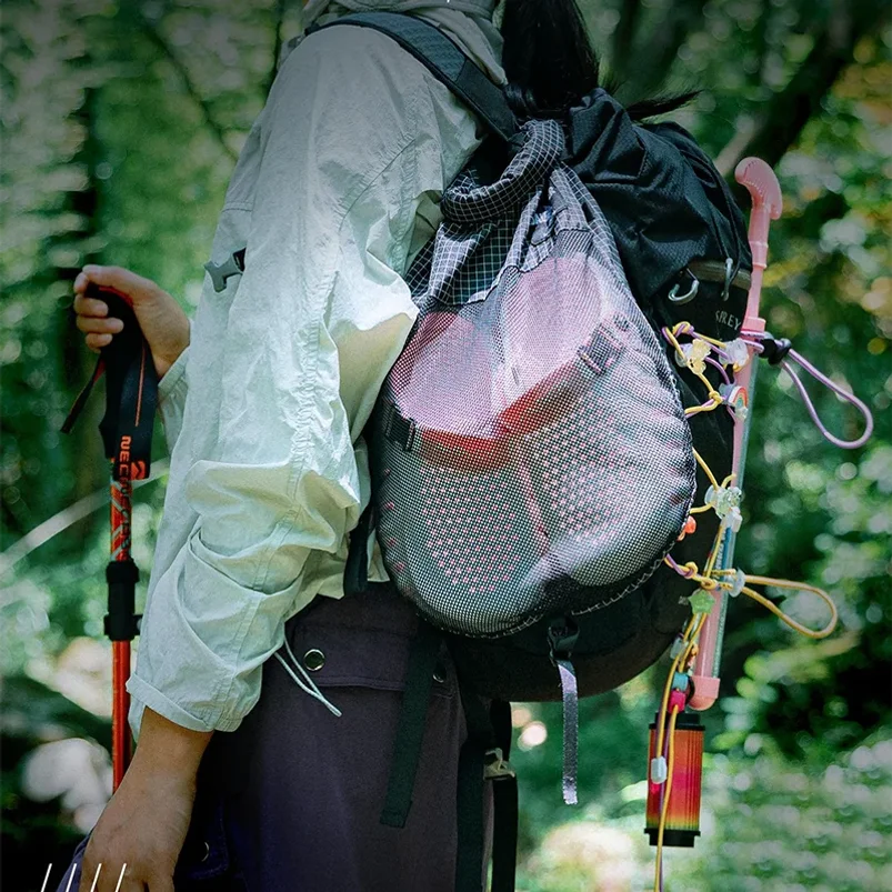 Outdoor Mesh Storage Bag Drawstring Shoe Bag for Hiking Camping Travel, Breathable Quick Dry Gear Organizer for Water Shoes