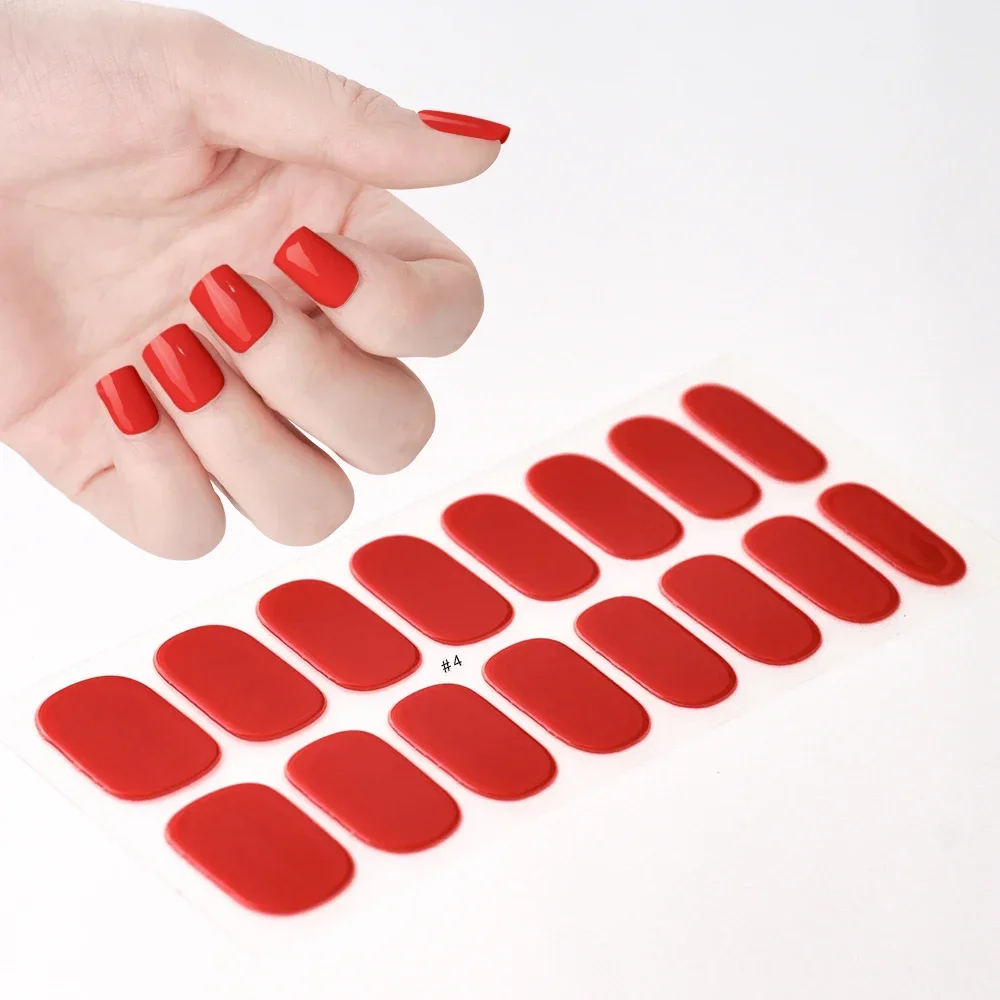 16Tips/Stuks Semi-Uitgeharde Gel Nagelstrips Roze (21 Kleuren Voor Kiezen) Gel Nagelstickers Sticker Bordeauxrood Glanzend UV Nail Wraps Stickers