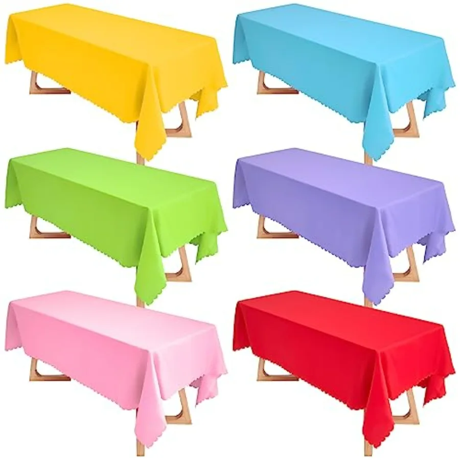 

6 Pcs Assorted Color Fabric Rectangle Tablecloth 60 x 83 Inch Stain and Wrinkle Resistant Polyester Fabric Table Cloth Washable