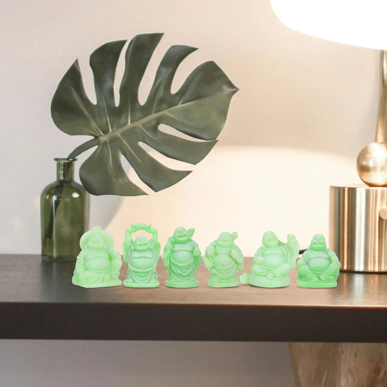 

6 Pcs Smiling Buddha Statue Decors Attract Wealth Prosperity Household Light Green Feng Shui Figurine
