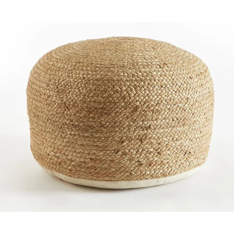 

Circular Natural Jute Braided Pouf Ottoman and Footrest, 18"x18"x10"H