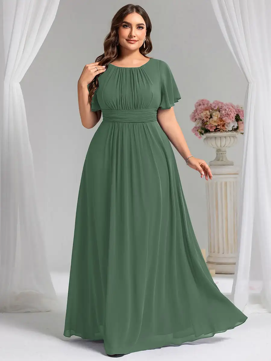 BAZIIINGAAA Party Dress Plus Round Neck Pleated Bridesmaid Dresses Evening dress