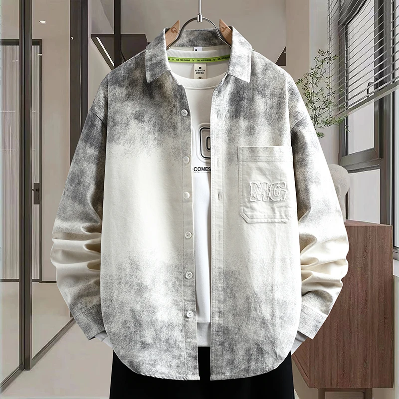 

Men's Loose Fit Long Sve Cotton irt Casual adient Color Faion Urban Sle Autumn Wear Comfortable Breathable irt