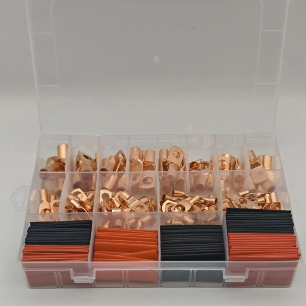 

280 шт. Концы кабеля аккумулятора Awg 2, 4, 6, 8, 10, разъемы калибра, медные кольцевые клеммы с набором термоусадочных трубок, комплект термоусадочных трубок