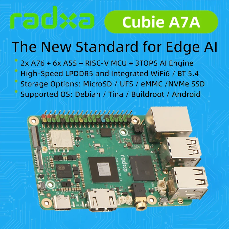 

Radxa Cubie A7A, 8-ядерная плата Allwinner SOC RISC-V Deve, новый стандарт для Edge Al, LPDDR5, одноплатный компьютер
