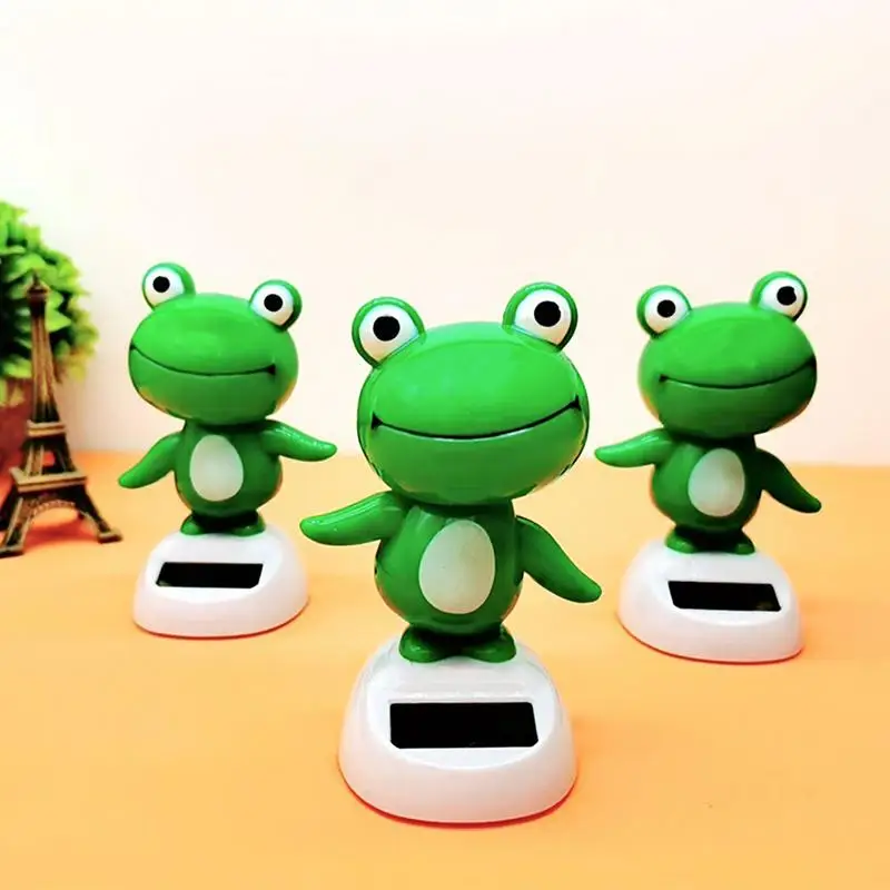 Cute Frog Solar Bobbleheads Solar Powered Shaking Head Dancing Car Ornament Shaking Head Dashboard Decor Auto Car Decoration