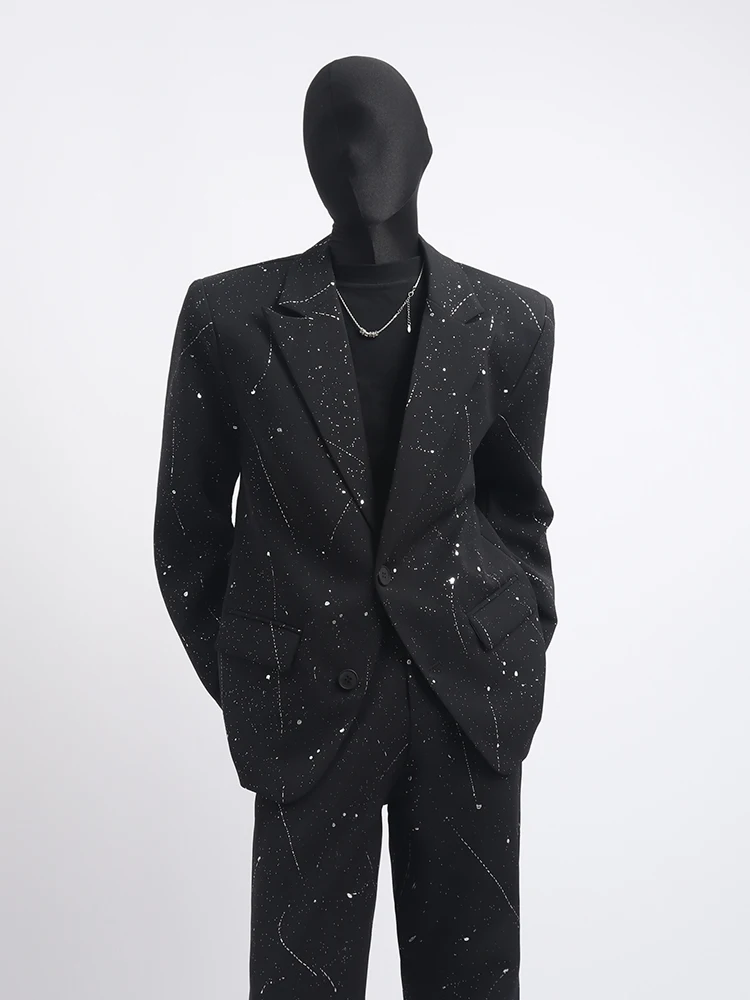 Men's 2025 Spring Autumn New High-End 2pcs Starry Sky Design Suit Jackets Stylish Fashion Men's Trendy Blazers Suit Pants Sets