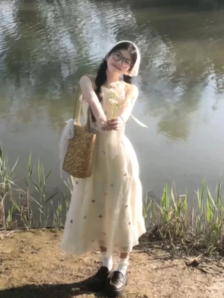 

Beach Vaion Long Dr Gentle Sweet Sle Ne Hanging Strap Dr Women Summer Korean Sle High Waist Polyester Fiber