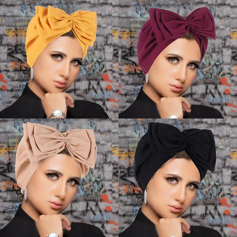 Bow Knot Women Hijab Indian Muslim Chemo Hair Loss Cap Turban Headwear Wrap Scarf Arab Islamic Bonnet Cover Cancer Hat