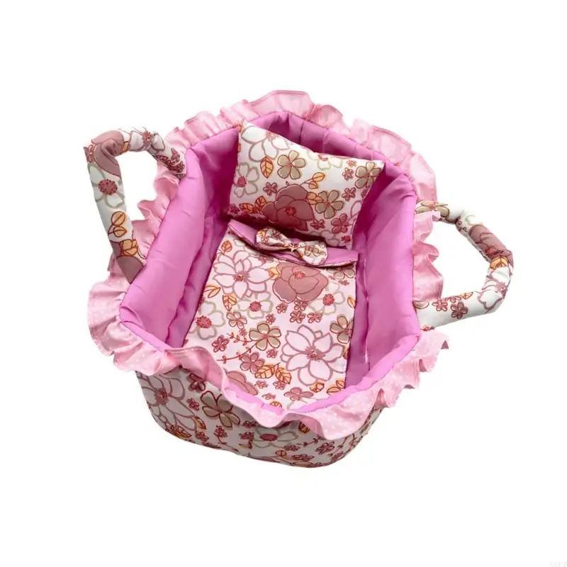   Pretend Play Baby Doll Bassinet Basket Cradle With Bedding for 30cm Dolls